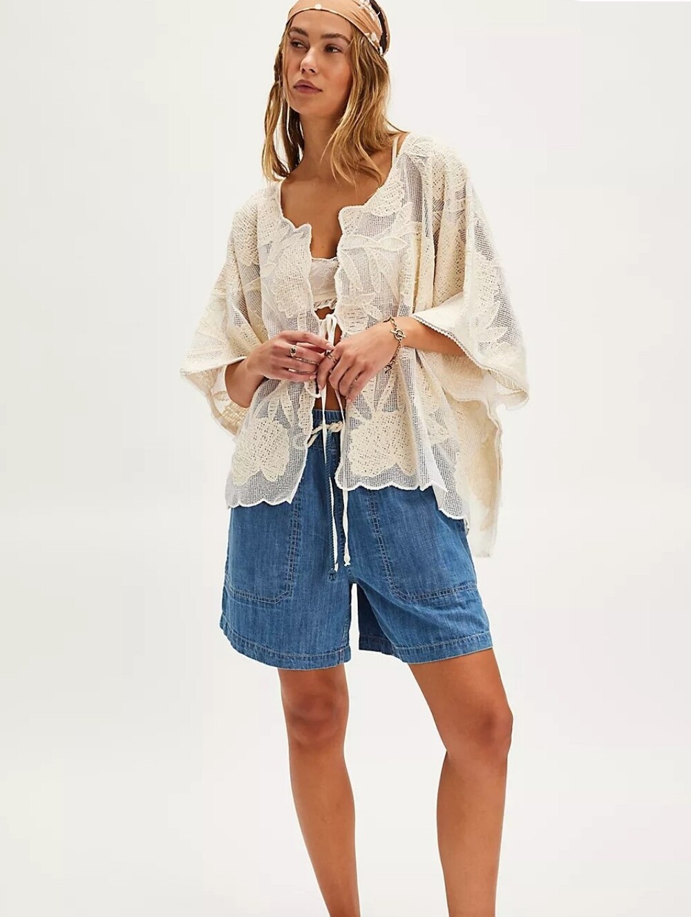 Free People Willow Tie-front Sheer Cape Top in White One Size - Picture 8 of 15